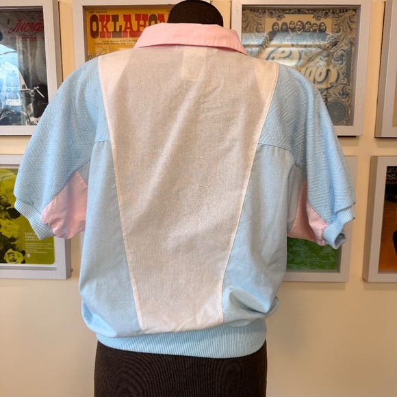 Vintage 80s Retro Pastel Colourblock Polo Sweatshirt - Picture 2 of 8
